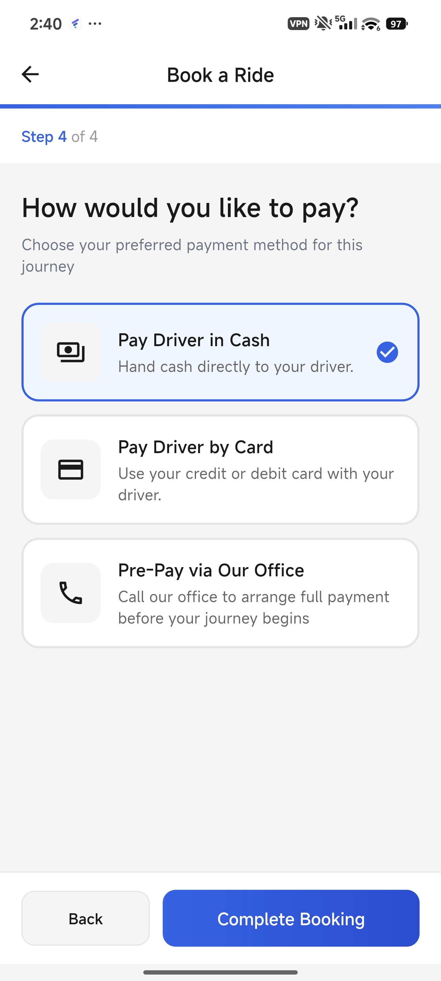 Different payment methods